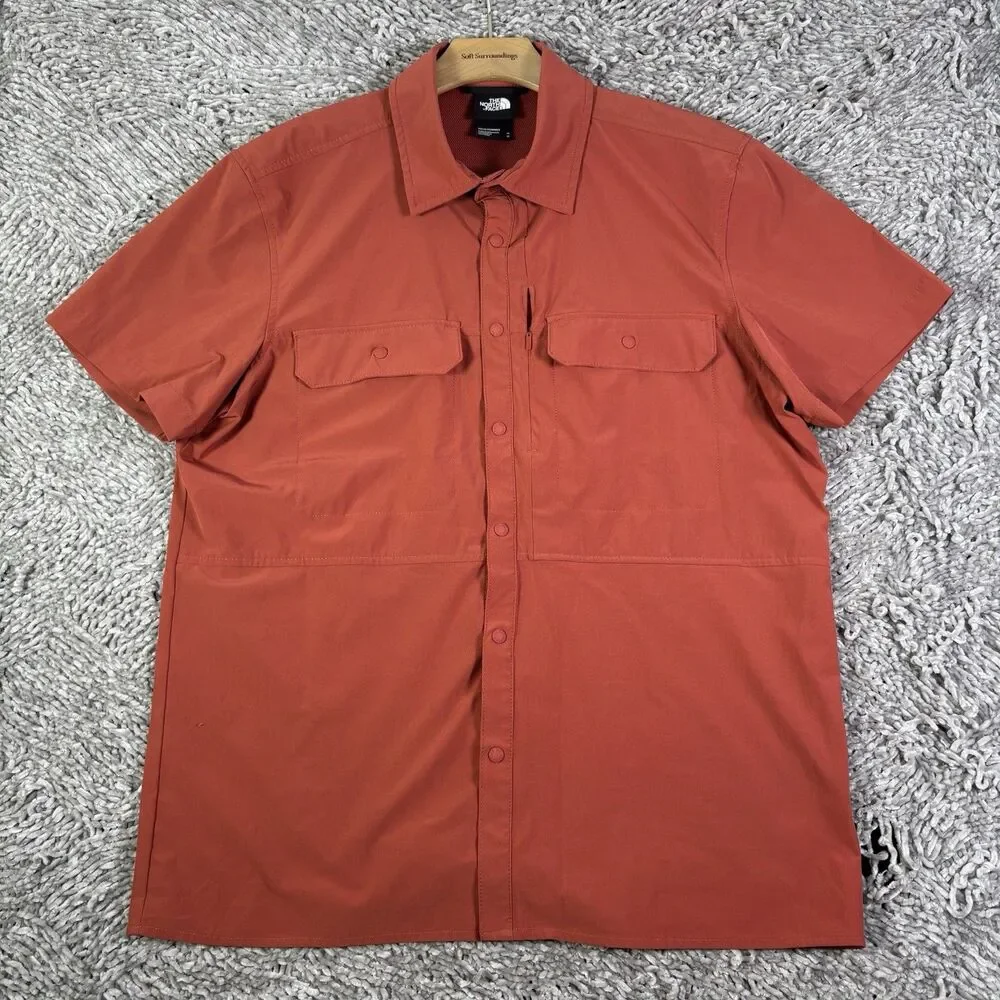 The North Face Lightrange Snap Button Shirt Mens Medium Orange Vented Hiking